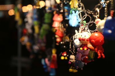 Close-up of illuminated decorations for sale at market stall