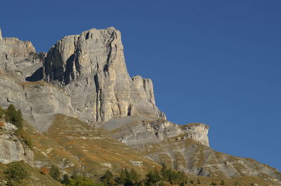 Scenic view of rocky mountains against clear sky