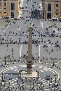 High angle view of people on street