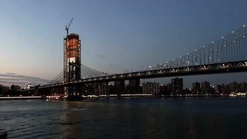 View of suspension bridge in city