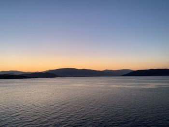 Scenic view of sea against clear sky during sunset