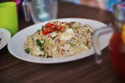 Close-up of meal served on table