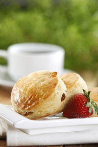 Close-up of breakfast on table