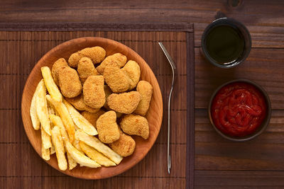 High angle view of breakfast on table