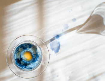 High angle view of glass on table