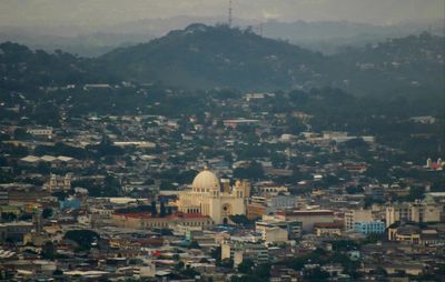 High angle view of buildings in city