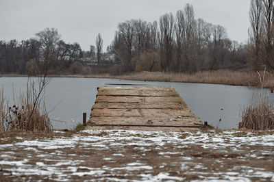 Scenic view of lake against sky during winter