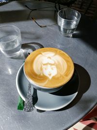 High angle view of coffee on table