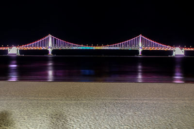 View of bridge over river at night