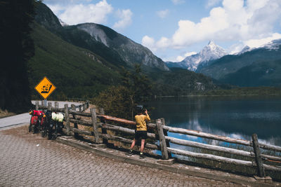 Scenic view of lake against mountain range