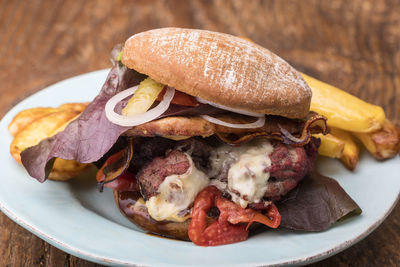 Close-up of burger in plate