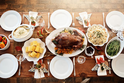 High angle view of food on table