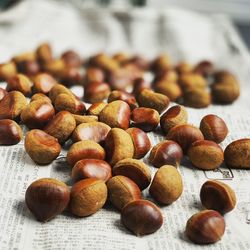 Close-up of coffee beans on table