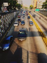 High angle view of cars on road in city