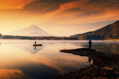 Scenic view of lake during sunset