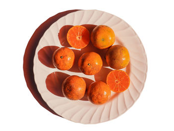 High angle view of fruits in plate