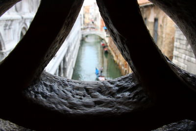 Bridge over canal in old building