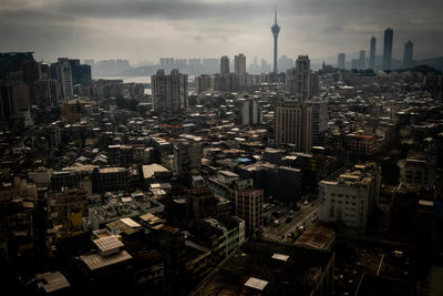 High angle view of buildings in city