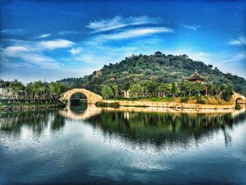 Scenic view of lake against sky