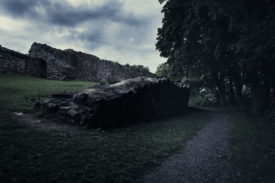 Trees on field against sky
