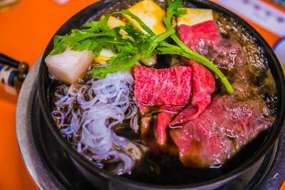 High angle view of meal served in bowl