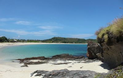 Scenic view of sea against blue sky