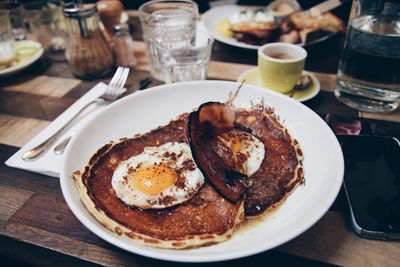 High angle view of breakfast served on table