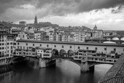 Bridge over river against cloudy sky
