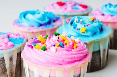 High angle view of cupcakes on table