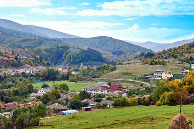 High angle view of houses on landscape