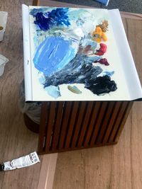 High angle view of paint on table