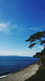 Scenic view of sea against blue sky