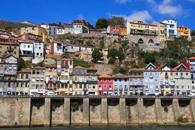 Buildings in town against sky