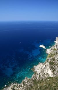 High angle view of sea against clear sky