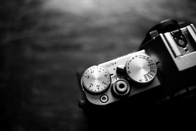 Close-up of vintage camera on table