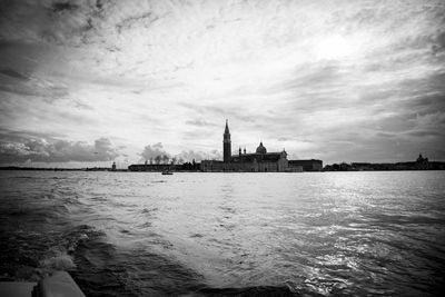 View of river with city in background