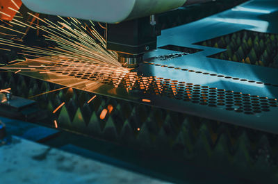 High angle view of illuminated industry in factory