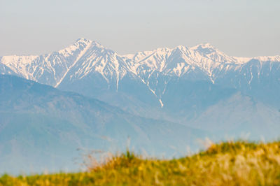 Scenic view of snowcapped mountains against sky