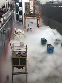 High angle view of smoke in factory
