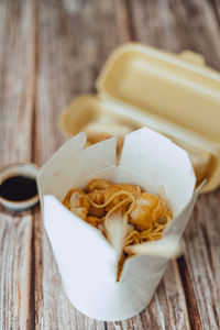 High angle view of food in bowl on table