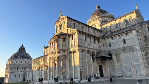 Low angle view of historic building against clear sky