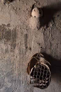 High angle view of a ball on wall