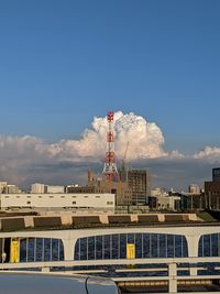 City buildings against blue sky