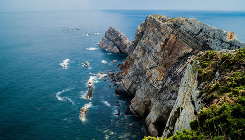 High angle view of rock formation in sea