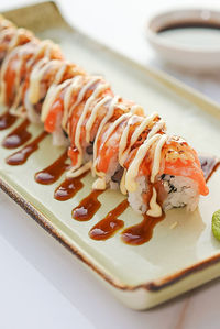 Close-up of sushi in plate on table