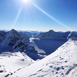 Scenic view of snowcapped mountains against clear sky