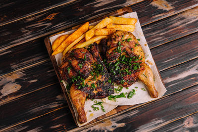 High angle view of food on table