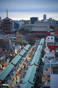 High angle view of buildings in city