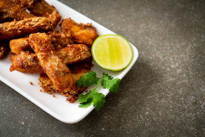 Close-up of food in plate on table