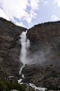 Scenic view of waterfall against sky